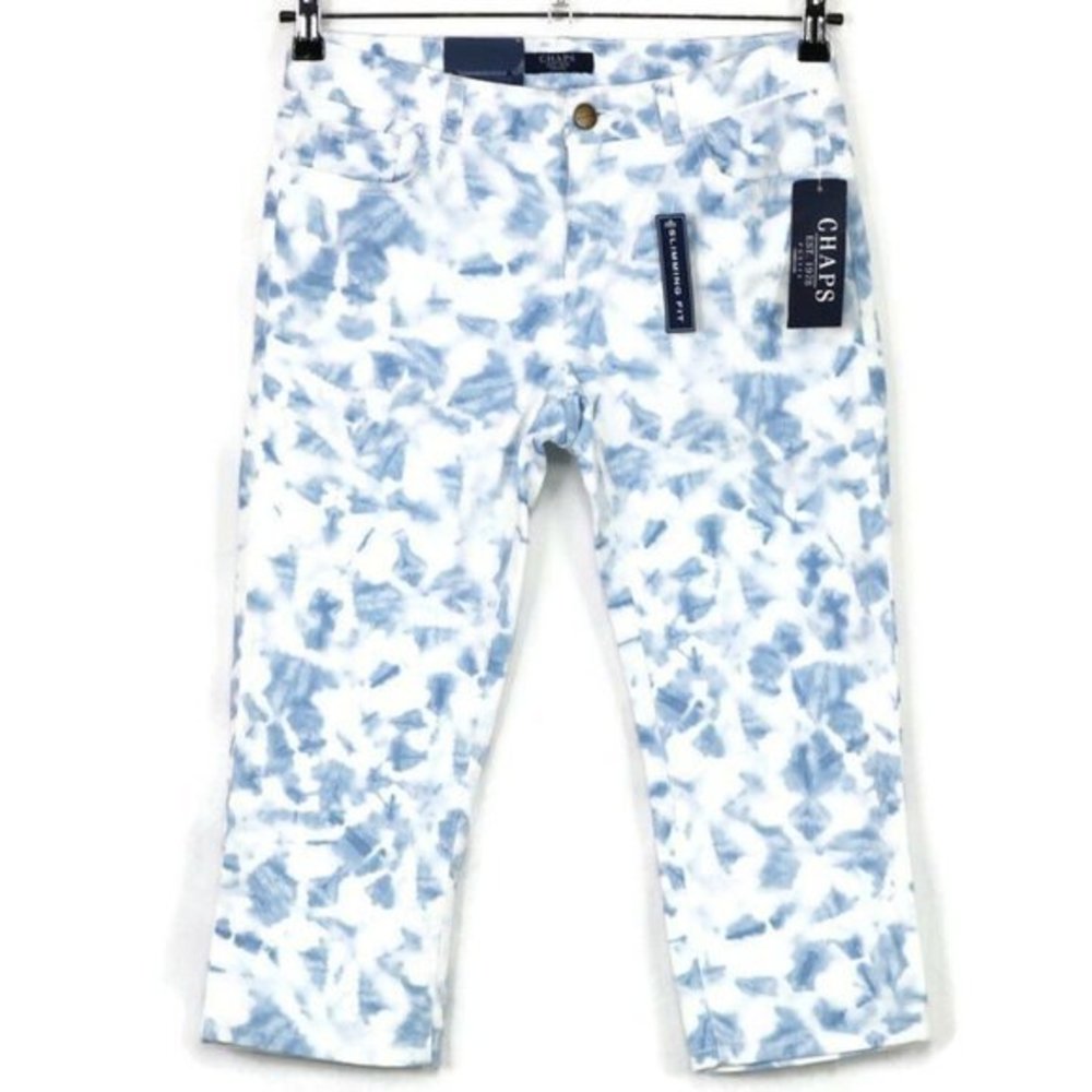Chaps Capri Jeans‎ Slimming Fit Blue White Tie Dye Petite 4 4P